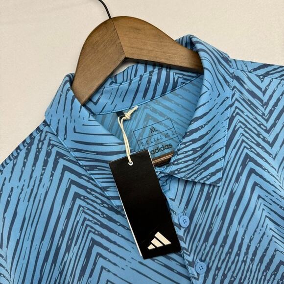 Adidas Polo Shirt Men's XL Blue Ultimate Ult 365 All Over Geometric Golf NEW - Picture 1 of 8